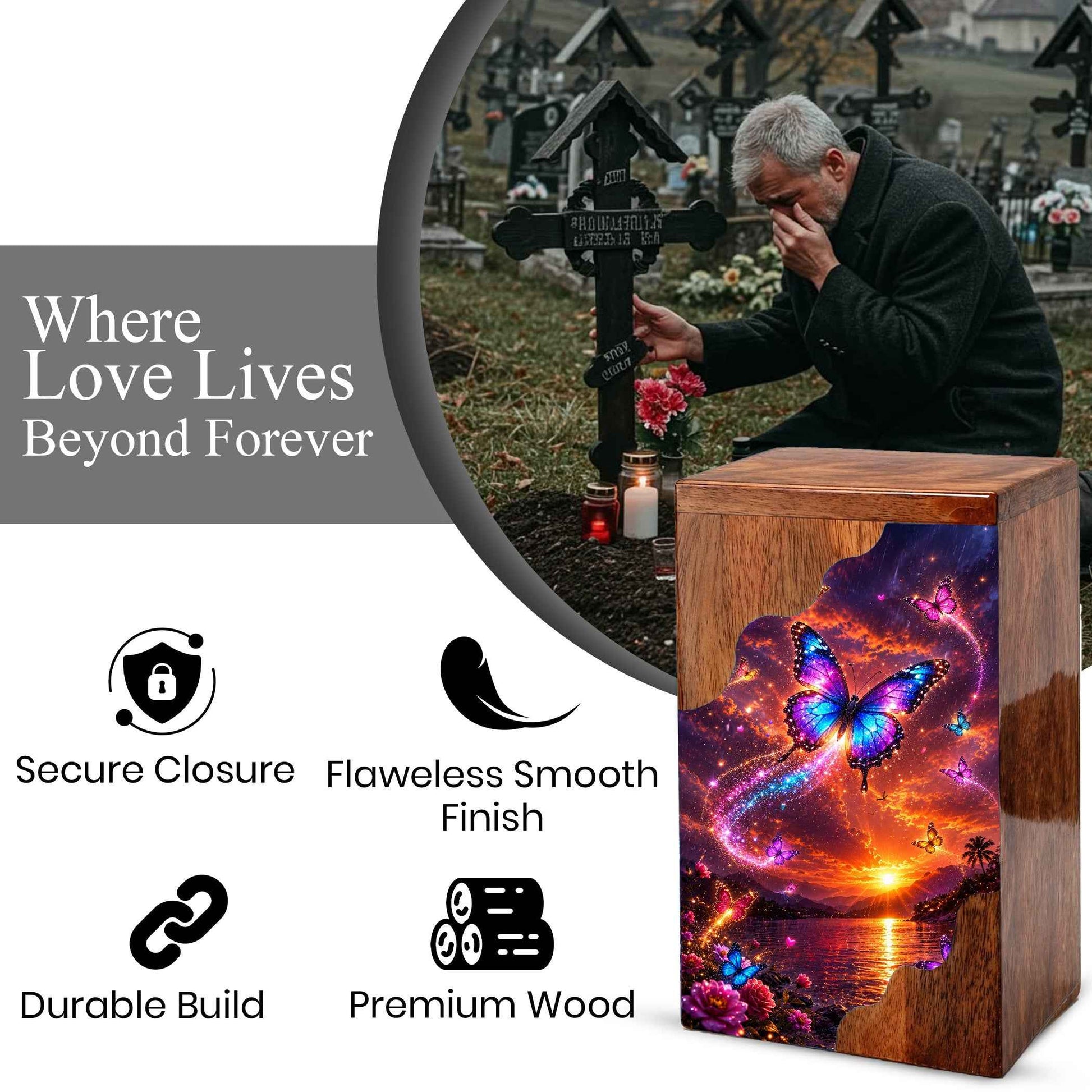 Butterfly Wooden Cremation Urn for Human Ashes