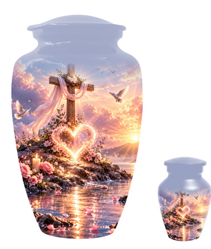 Christian Cremation Urn for Mom - Cross & Dove Extra Large Keepsake Urn