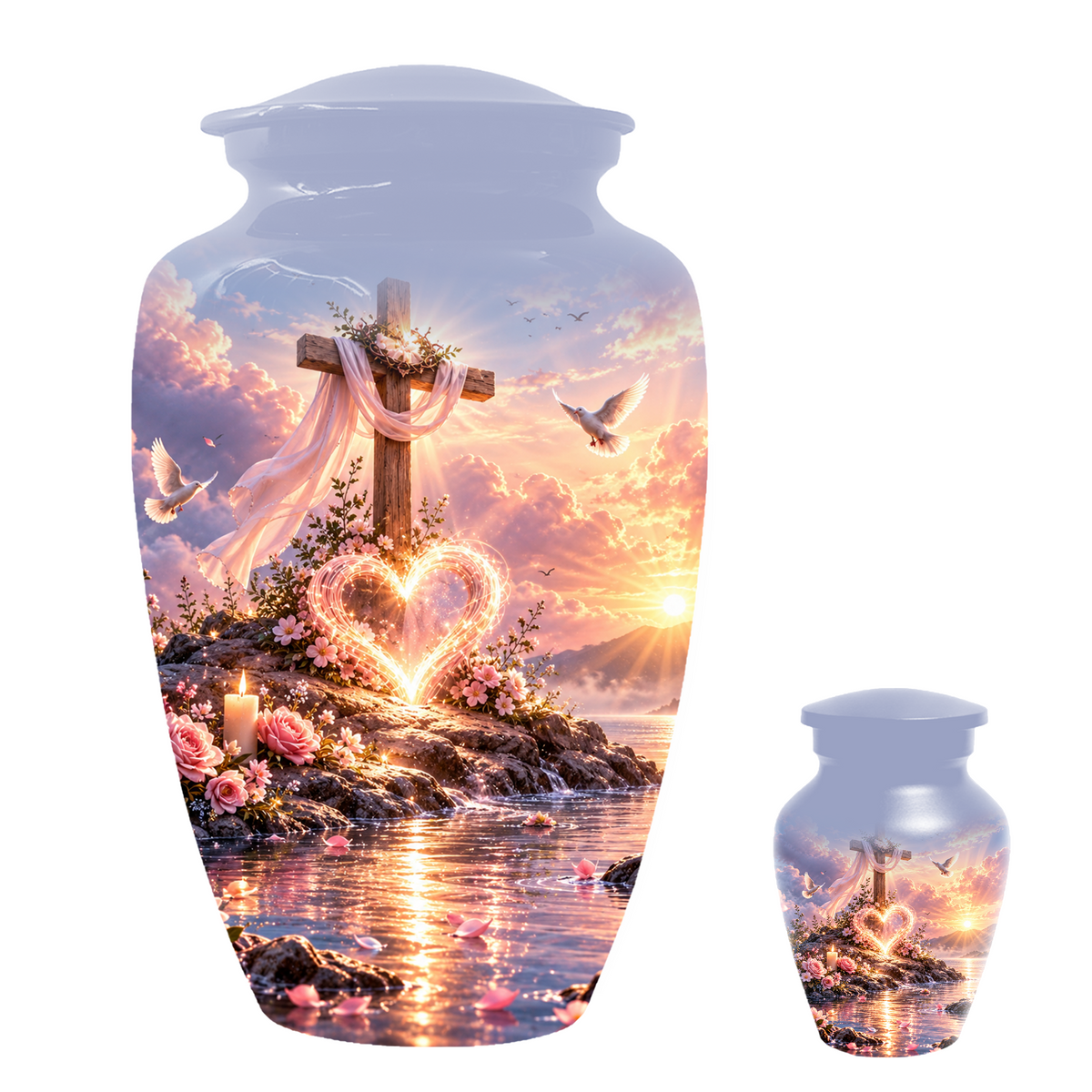Christian Cremation Urn for Mom - Cross & Dove Extra Large Keepsake Urn