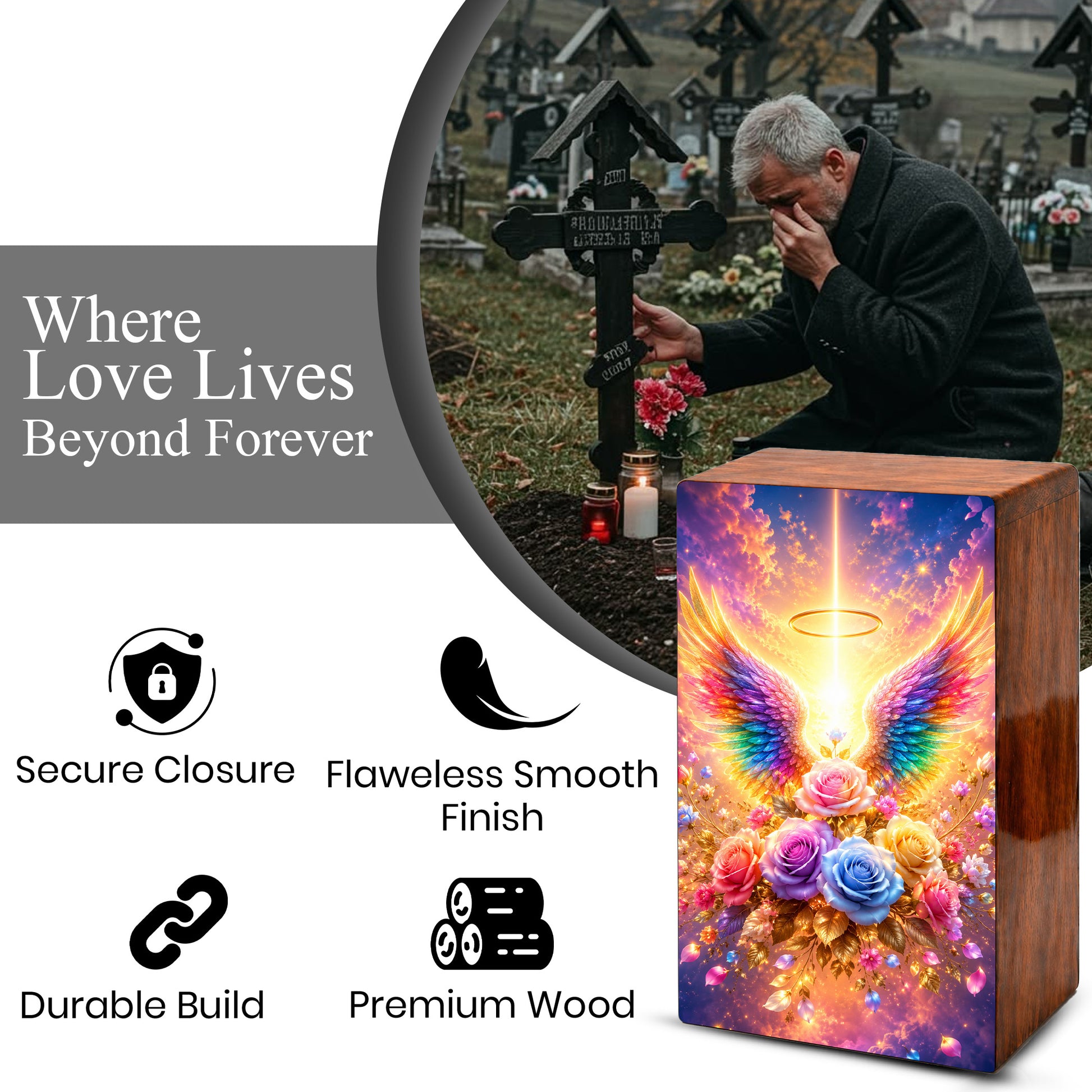 Angel Wings Cremation Urn – Personalized Funeral Flower Memorial Keepsake Box