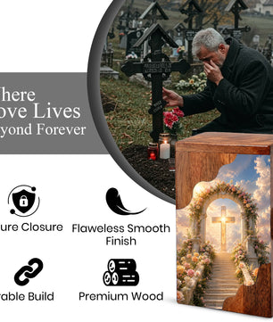 Cross Wooden Cremation Urn – Christian Memorial Urn for Human Ashes