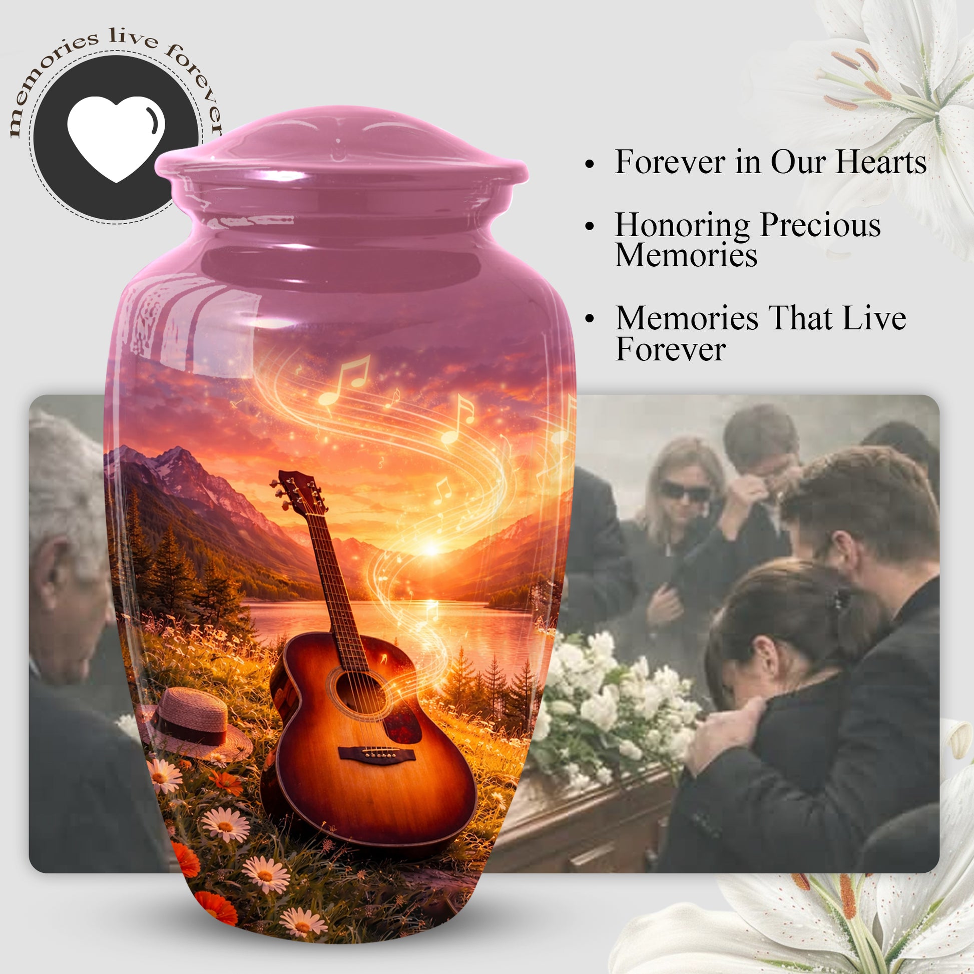 Guitar Urn for Mom - Music Memorial Large Urn for Women| Keepsake Urn For Ashes