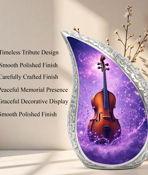 Personalized Violin Cremation Urn – Custom Music Memorial Urn for Ashes, Teardrop Aluminum Adult Urn, 10 Inch