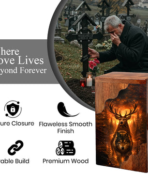 Wolf & Stag Wooden Cremation Urn – Woodland Memorial Urn