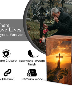 Christian Cross Wooden Cremation Urn – Personalized Memorial Urn for Human Ashes