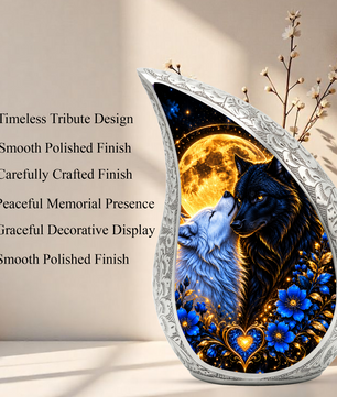 Wolf Couple Cremation Urn for Ashes, Personalized Adult Urn, Black and White Wolf Memorial Urn