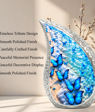 Blue Butterfly Cremation Urn for Mom - Ocean Beach Butterfly Memorial Urn