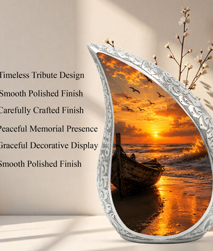 Beach Boat Cremation Urn for Human Ashes | Ocean Sunset Beach Themed Memorial Urn