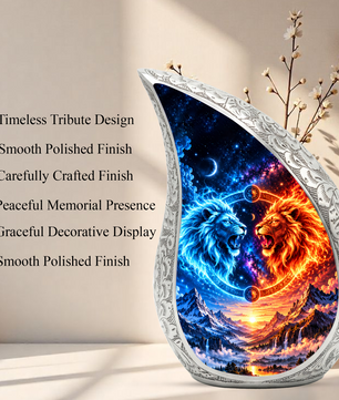 Twin Lions Cremation Urn for Ashes, Personalized Adult Memorial Urn, Wildlife Design