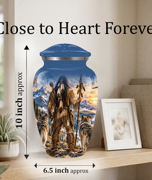Adult Cremation Urn for Ashes | Personalized Adult Urn | Handmade Memorial Urn with Mountain & Wolf Design