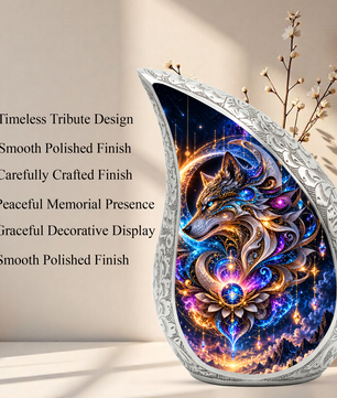 Celestial Wolf Cremation Urn for Ashes, Fantasy Animal Adult Memorial Urn