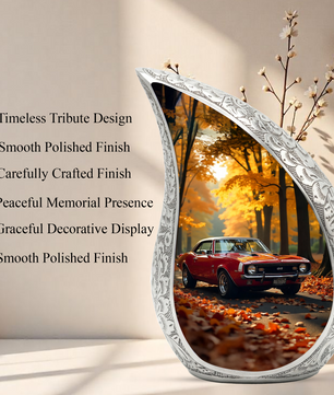 Classic Car Personalized Cremation Urn for Dad – Teardrop Style Aluminum Memorial Urn, 10 Inch