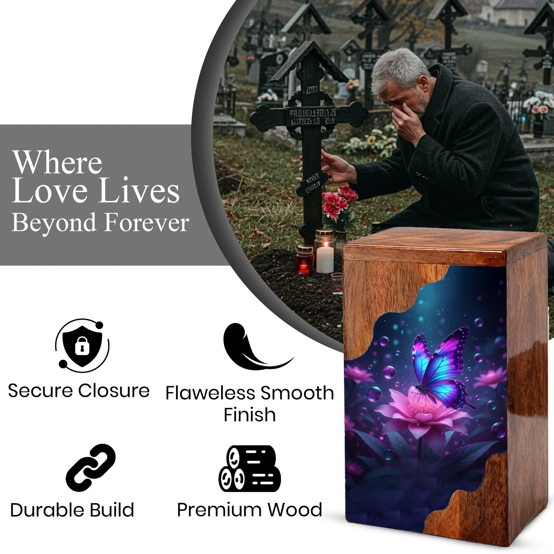 Butterfly Cremation Urn – Custom Wooden Memorial Urn Box for Ashes