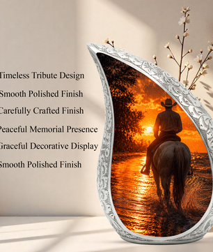 Cowboy Sunset Urn for Human Ashes | Western Cremation Urn for Dad, Father & Men