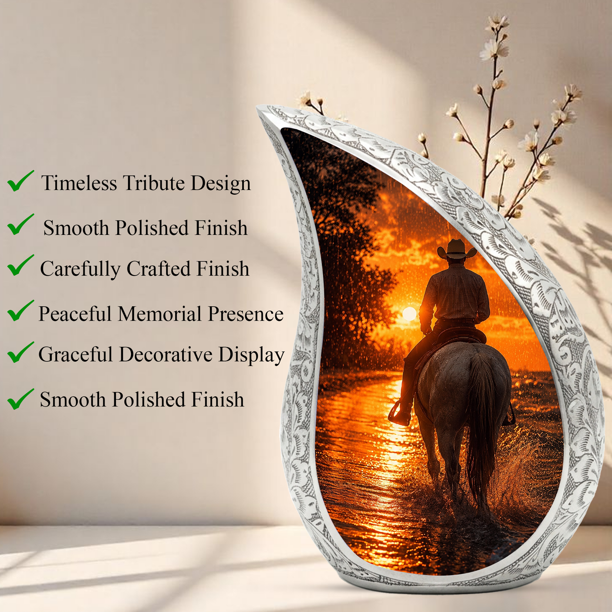 Cowboy Sunset Urn for Human Ashes | Western Cremation Urn for Dad, Father & Men