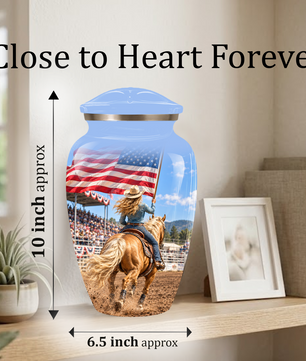 American Flag Cremation Urn – Personalized Cowgirl & Western Memorial Urn for Ashes