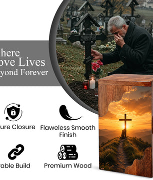 Cross Wooden Cremation Urn – Christian Memorial Urn for Human Ashes