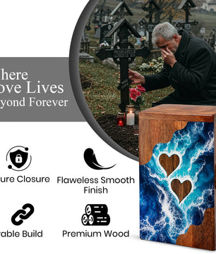 Ocean Heart Wooden Cremation Urn – Wooden Urn for Human Ashes