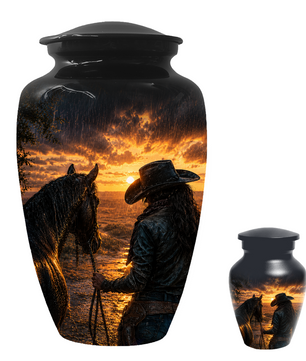 Cowgirl Cremation Urn for Mom - Western Horse Memorial Keepsake Urns | Sunset Equestrian Tribute