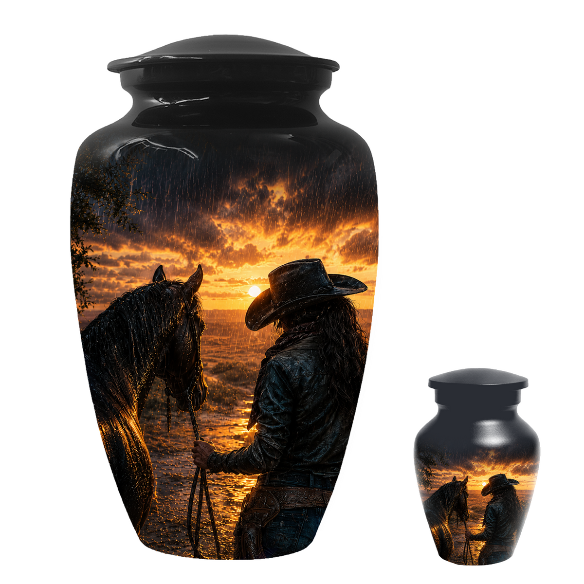 Cowgirl Cremation Urn for Mom - Western Horse Memorial Keepsake Urns | Sunset Equestrian Tribute