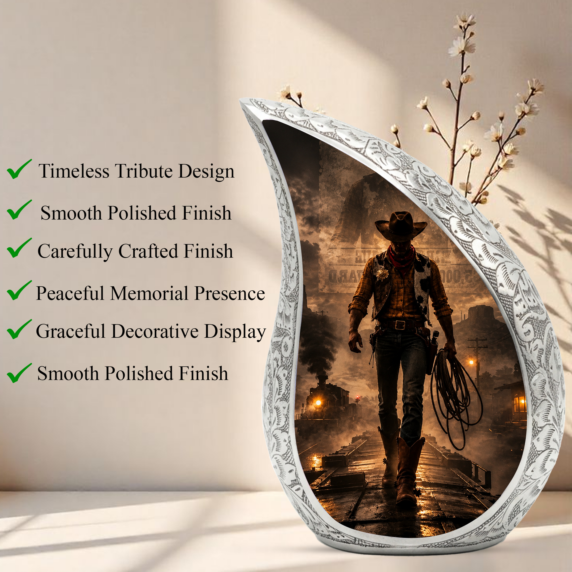 Cowboy Urn for Dad & Men | Western Cremation Urn for Adult Male Ashes | Cowboy Memorial Urn
