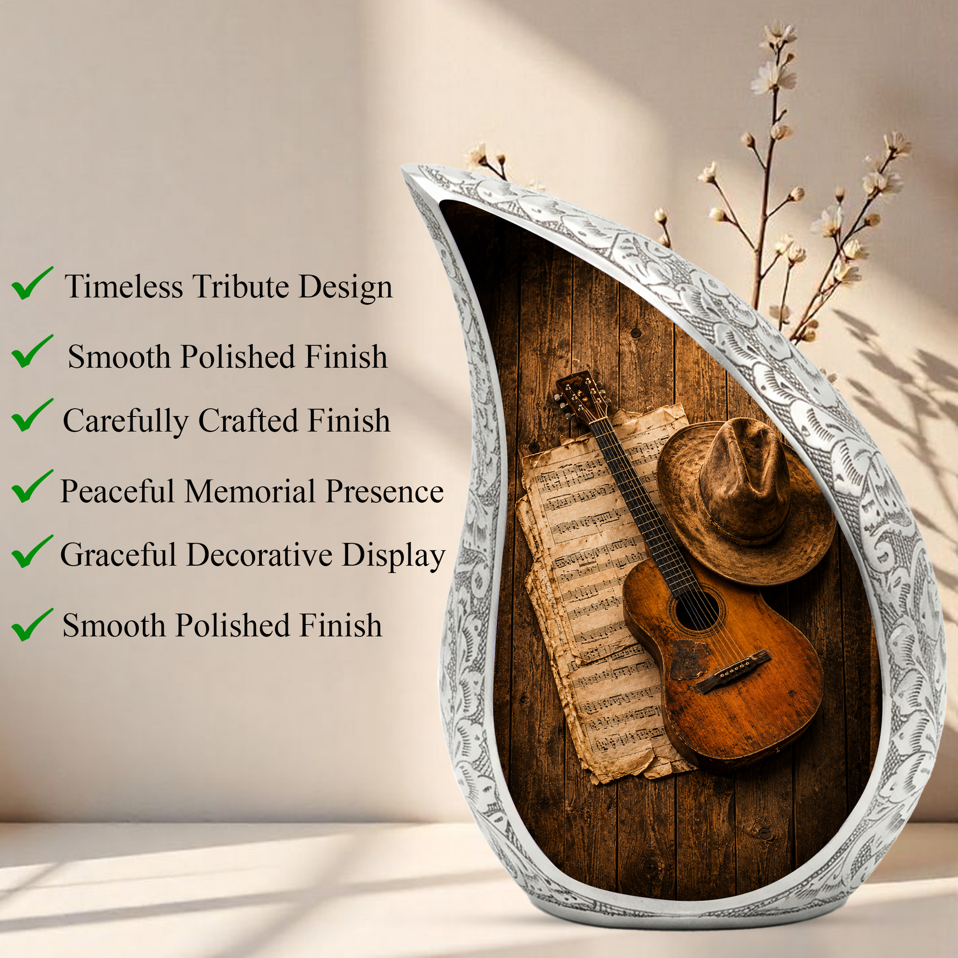 Guitar Urn for Human Ashes | Rock Music Adult Cremation Urn | Guitar Memorial Urn for Adult Ashes