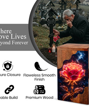 Rose Wooden Cremation Urn for Mom – Custom Memorial Wooden Urn for Human Ashes