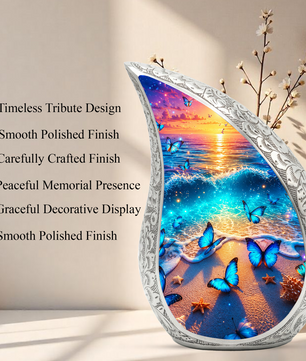 Butterfly Beach Urn for Human Ashes | Ocean Sunset Adult Cremation Urn | Beautiful Memorial Urn