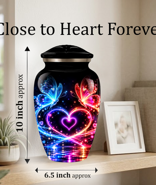 Personalized Butterfly Cremation Urn for Ashes, Heart Memorial Adult Urn, Blue and Red Cremation Urn