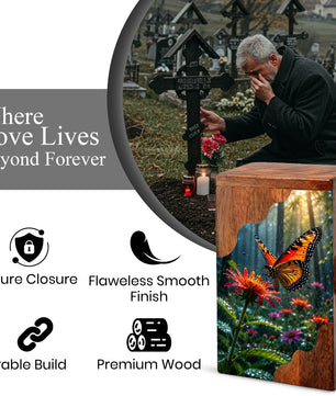 Butterfly Wooden Cremation Urn – Butterfly Memorial Urn for Human Ashes