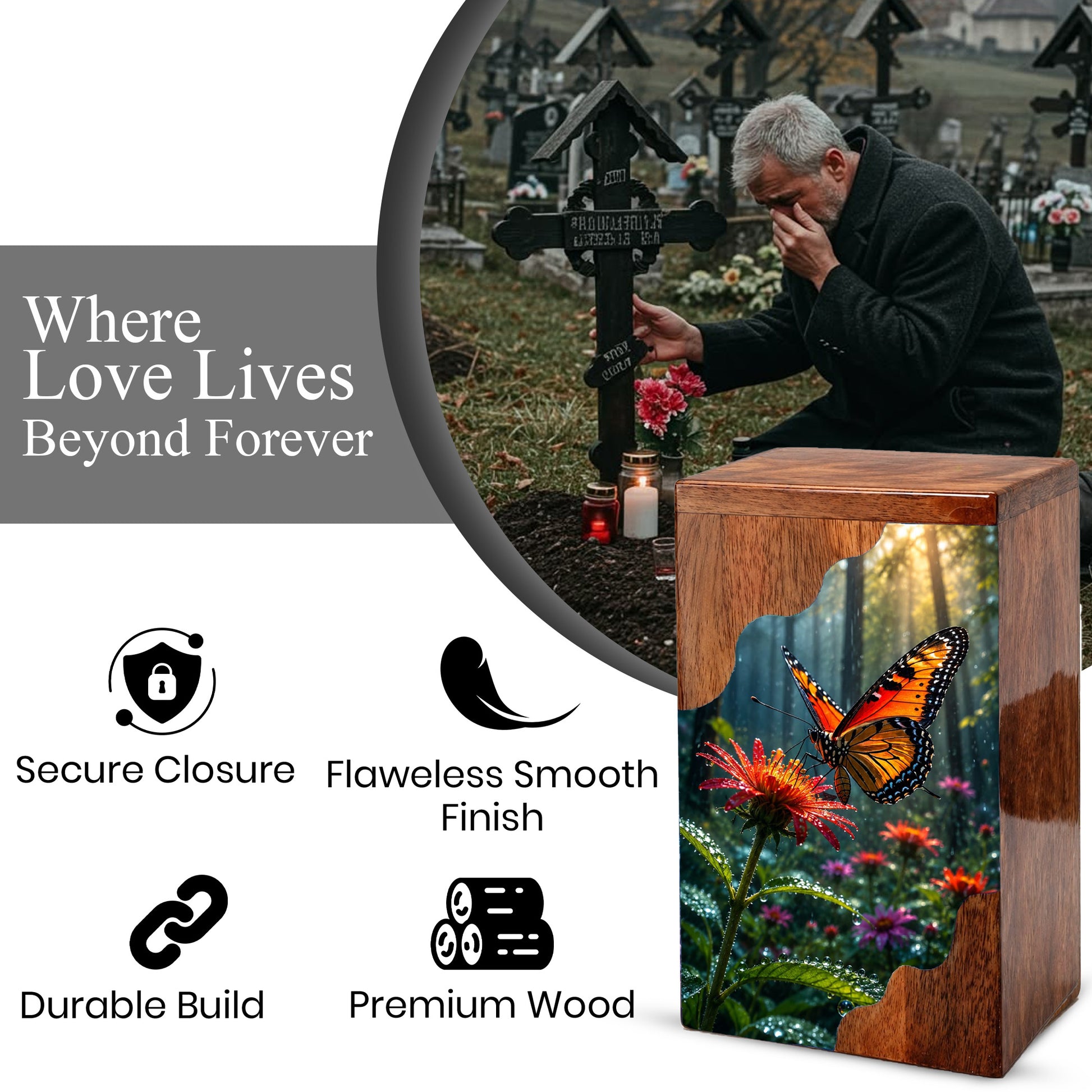 Butterfly Wooden Cremation Urn – Butterfly Memorial Urn for Human Ashes