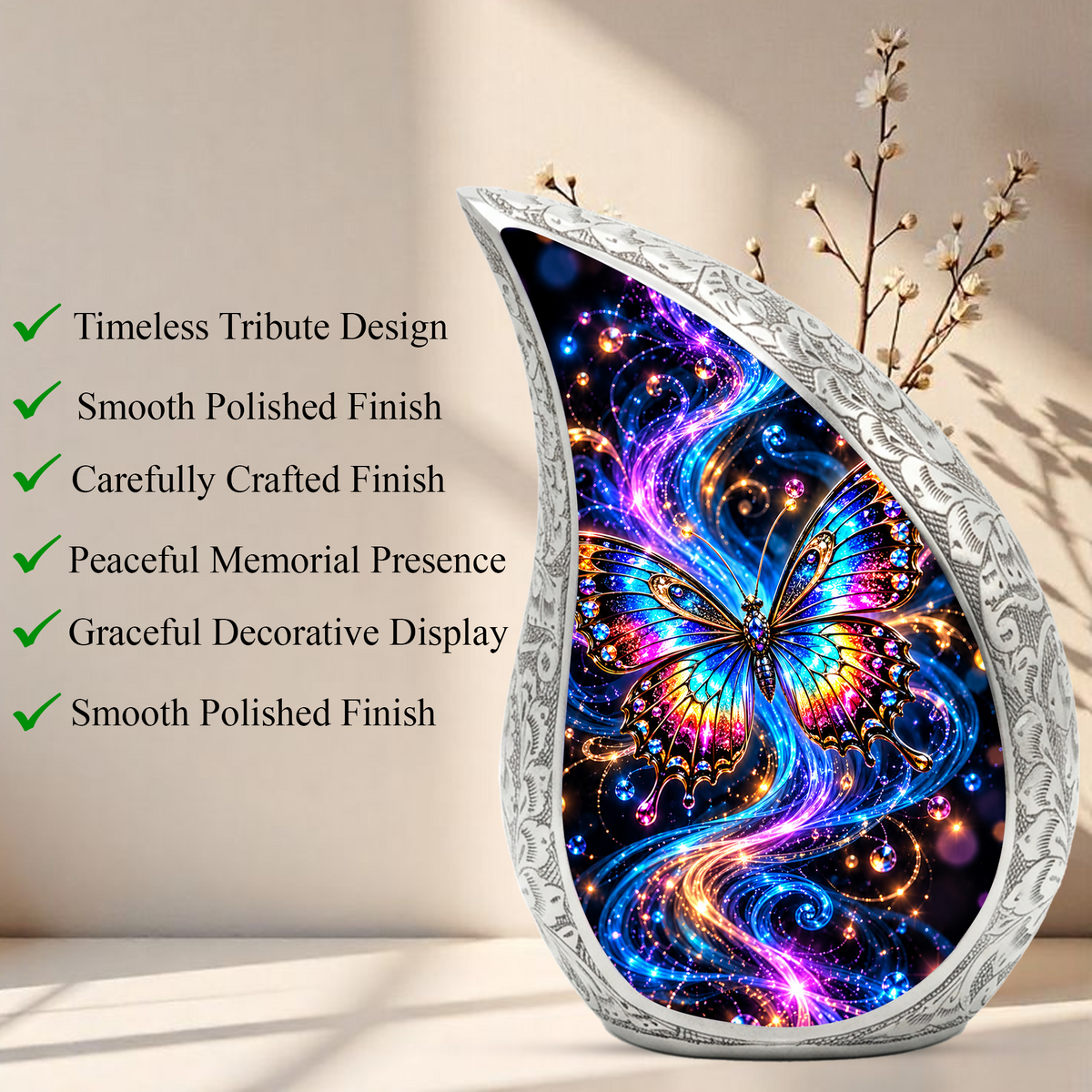 Colorful Butterfly Cremation Urn for Ashes, Rainbow Butterfly Memorial Urn