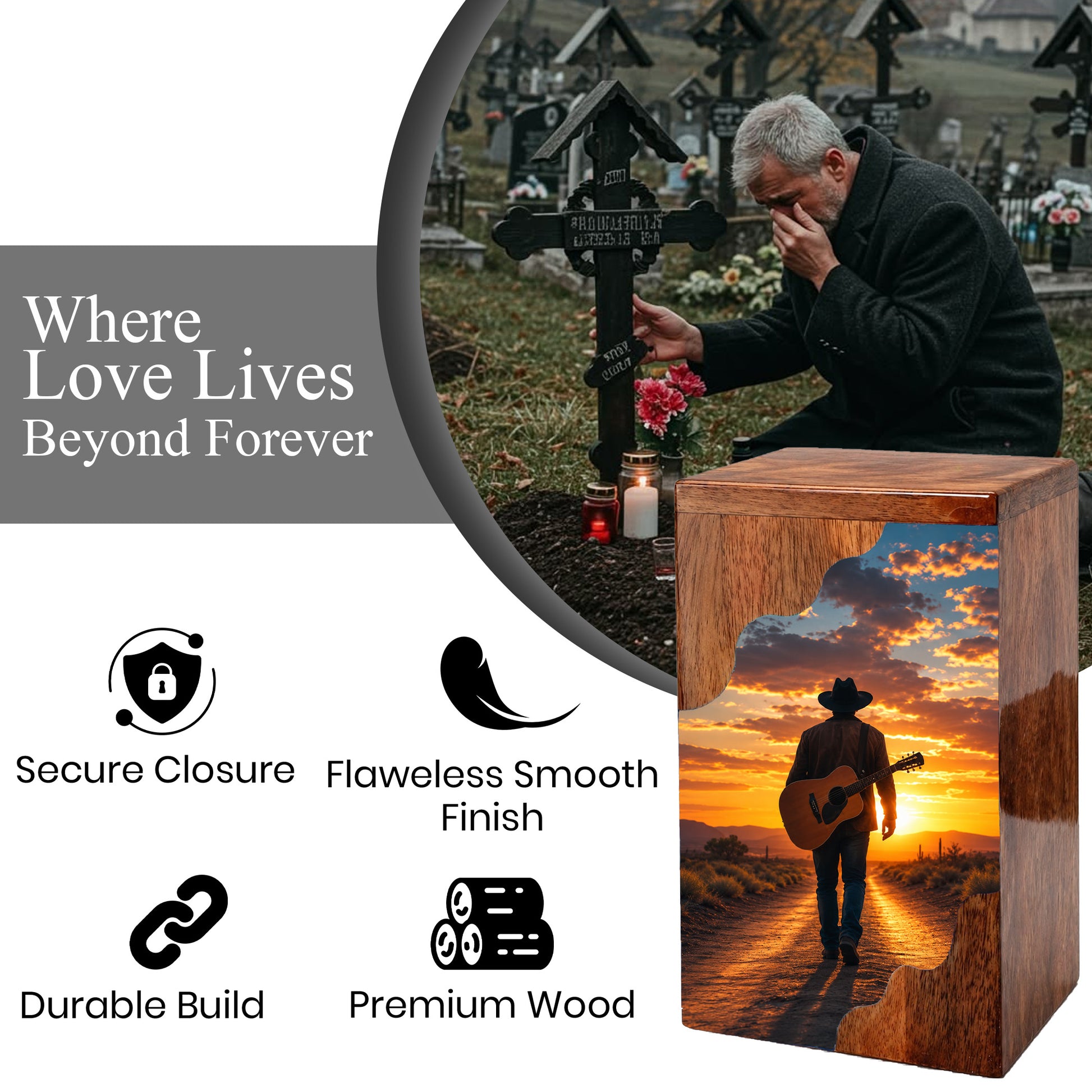 Guitar Wooden Cremation Urn – Wooden Urn for Human Ashes