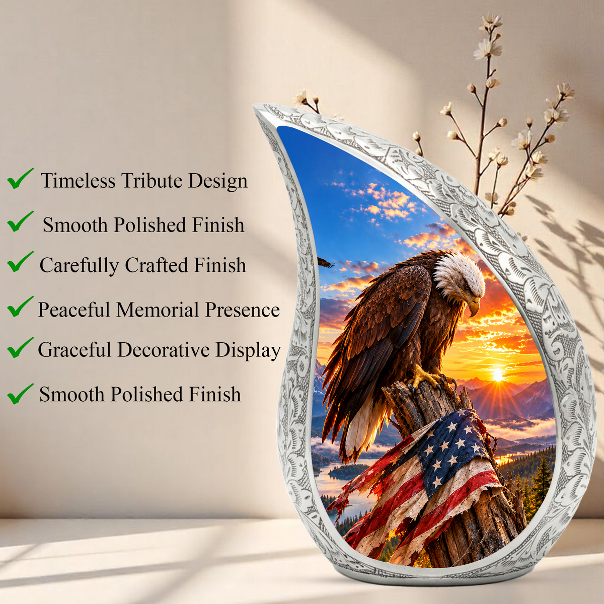 Eagle Cremation Urn for Dad - American Flag Eagle Memorial Keepsake Urn