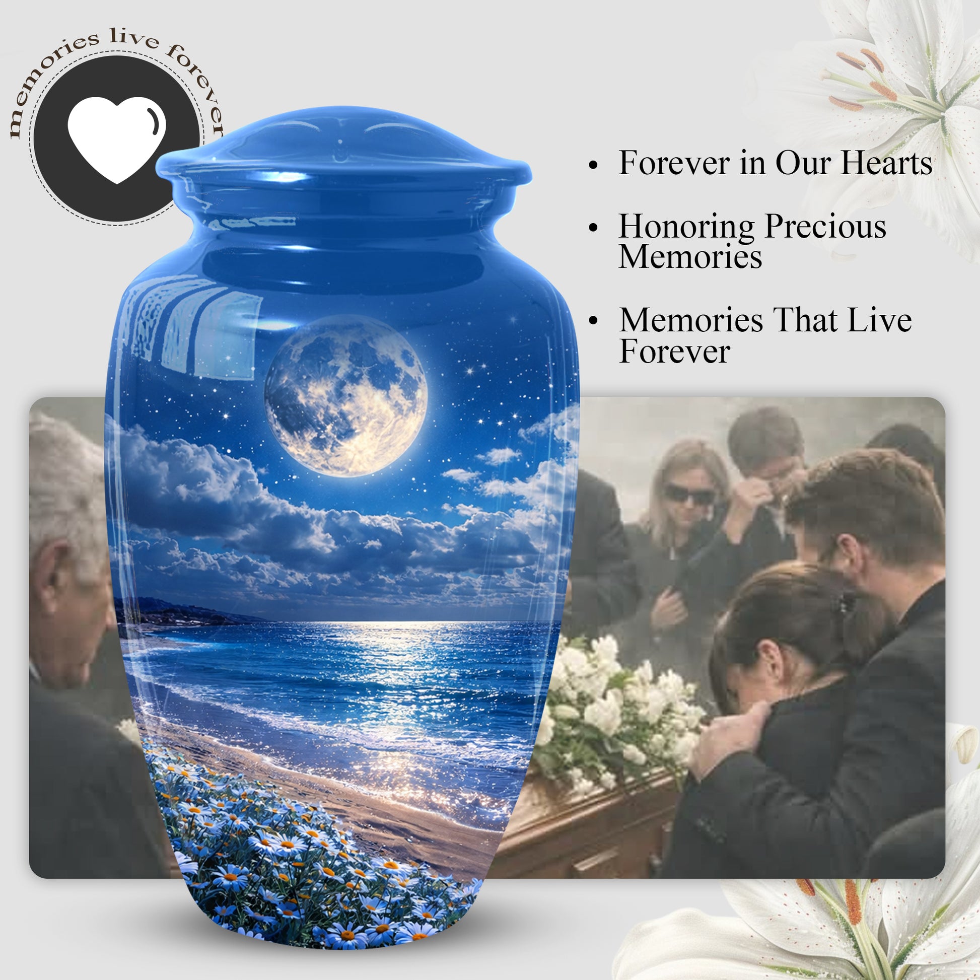 Moonlit Ocean Urn for Mom - Adult Female Cremation Large Urn for Ashes