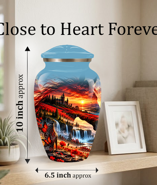 Personalized Fantasy Cremation Urn for Ashes, Red Butterfly Castle Memorial Urn, Custom Adult Urn