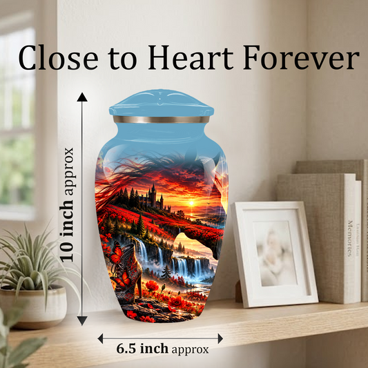 Personalized Fantasy Cremation Urn for Ashes, Red Butterfly Castle Memorial Urn, Custom Adult Urn