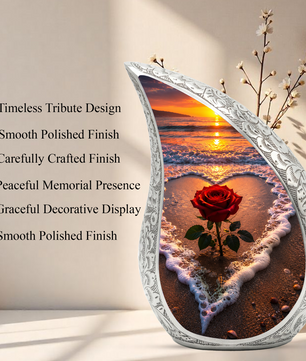 Beach Rose Cremation Urn for Human Ashes | Ocean Sunset Beach Themed Memorial Urn