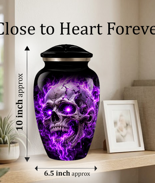 Adult Cremation Urn – Purple Skull & Flames Memorial Urn for Adult Ashes