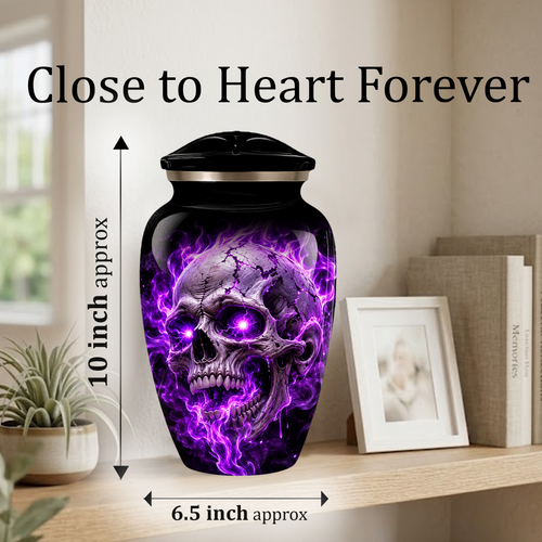 Adult Cremation Urn – Purple Skull & Flames Memorial Urn for Adult Ashes