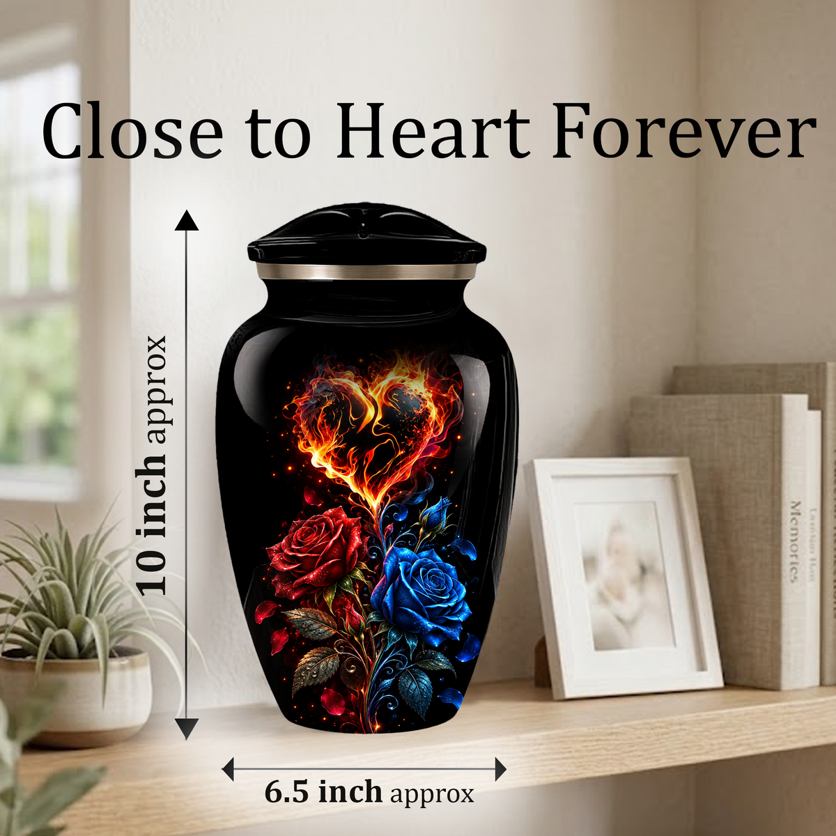 Red & Blue Rose Heart Cremation Urn for Ashes | Personalized Adult Memorial Urn