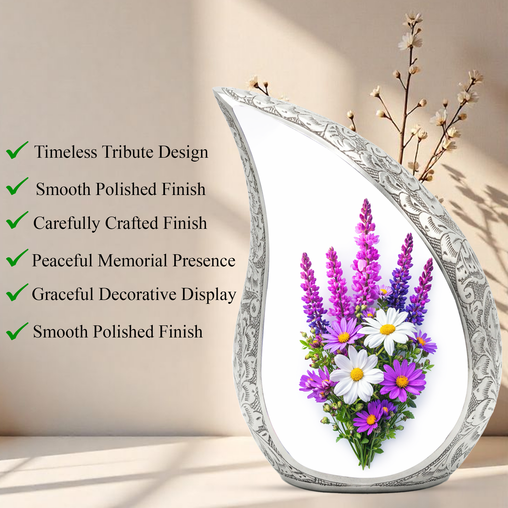 Personalized Flower Urn for Mom, Beautiful Cremation Urn for Women