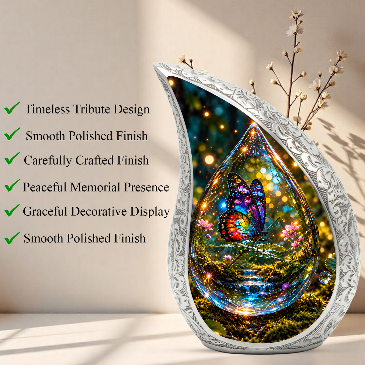 Butterfly Cremation Urn for Adult Ashes, Colorful Glass Butterfly Memorial Urn