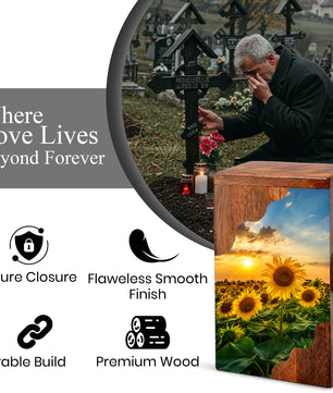 Sunflower Wooden Cremation Urn for Mom | Personalized Urn for Human Ashes