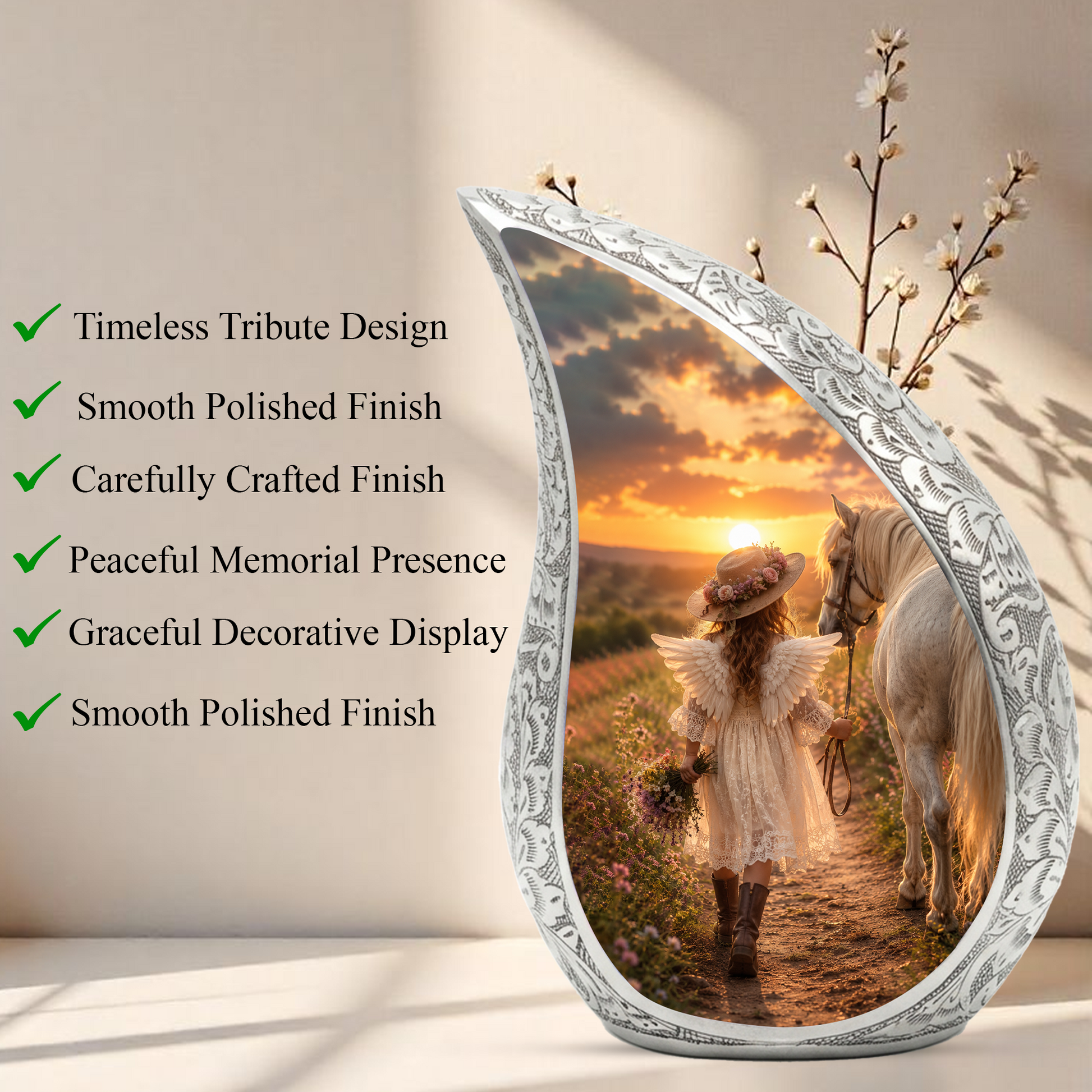 Angel Horse Memorial Urn for Ashes, Mom Cremation Urn,Adult Funeral Urn for Human Ash