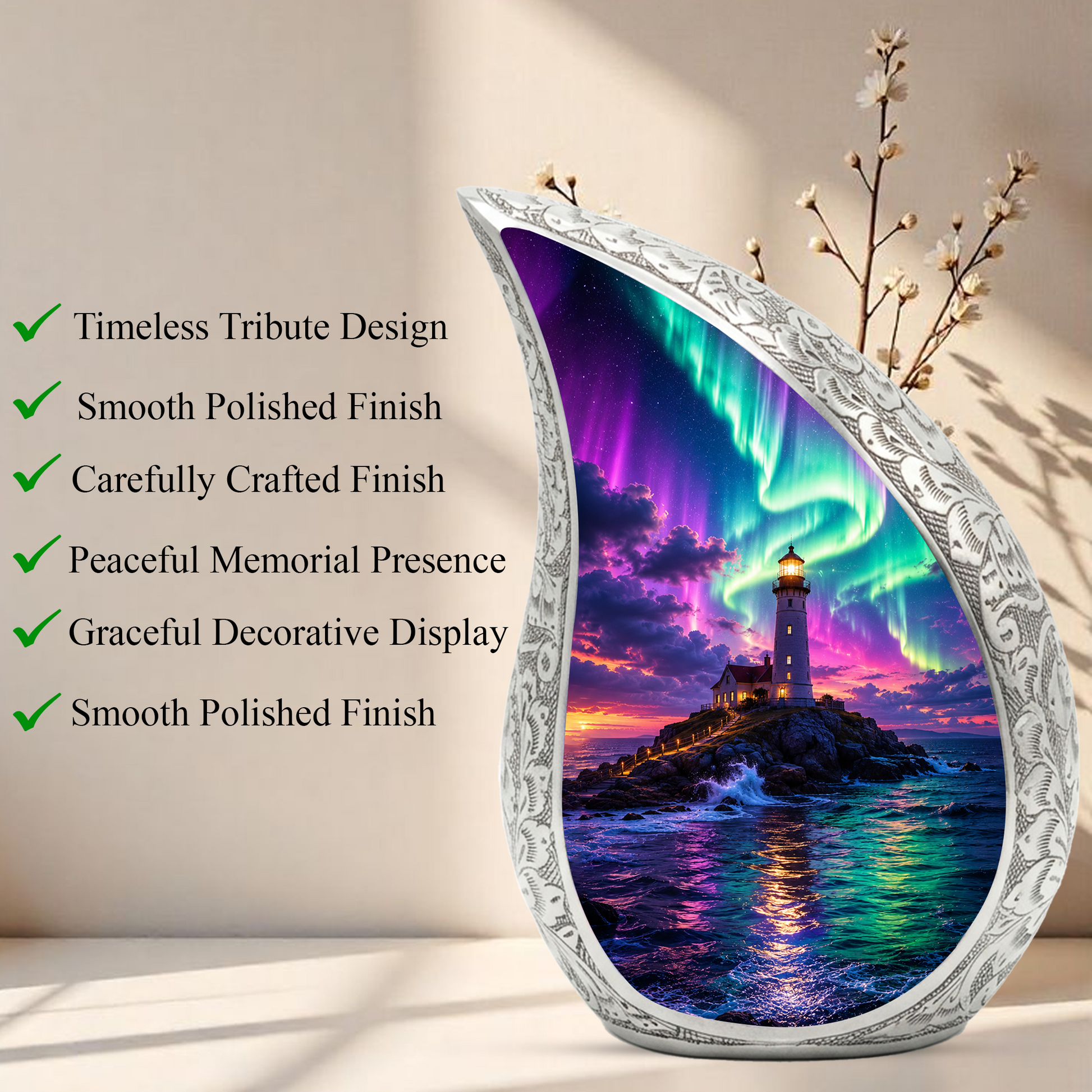 Ocean Lighthouse Cremation Urn for Human Ashes | Aurora Beach & Coastal Memorial Urn | Beautiful Ocean Urn for Mom, Dad, Women & Men