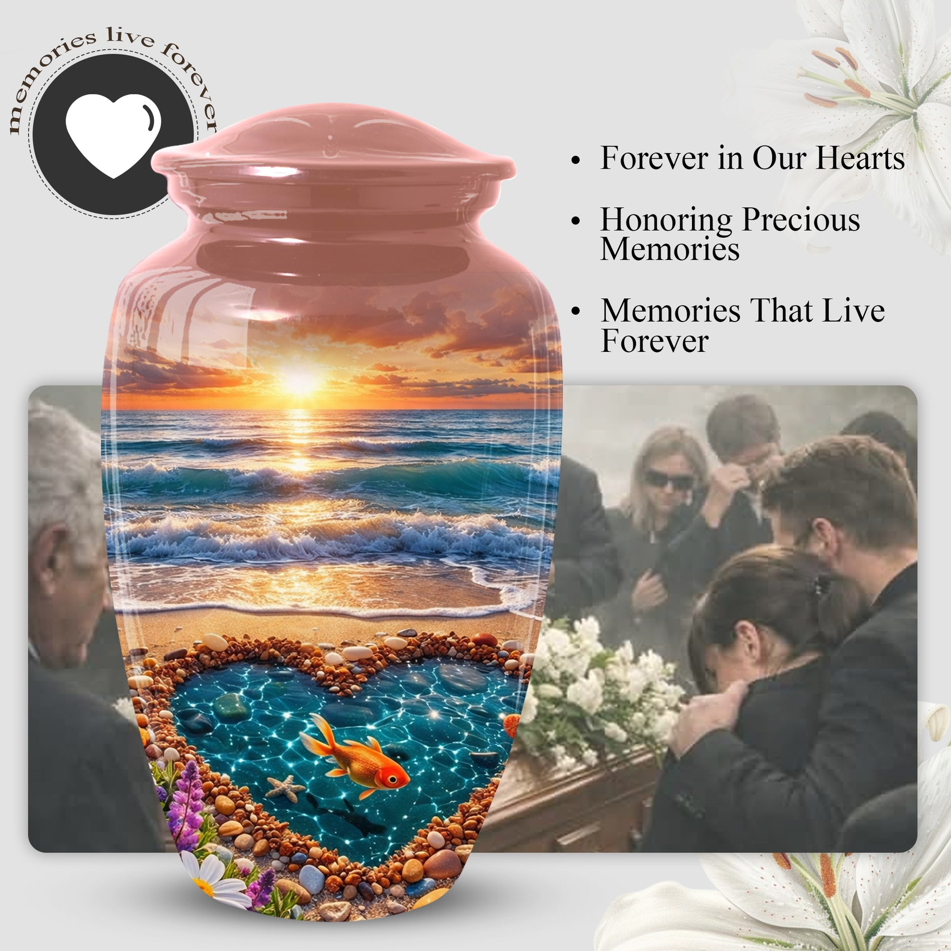 Funeral Urn for Mom – Beach Sunset Memorial Large Urn for Ashes