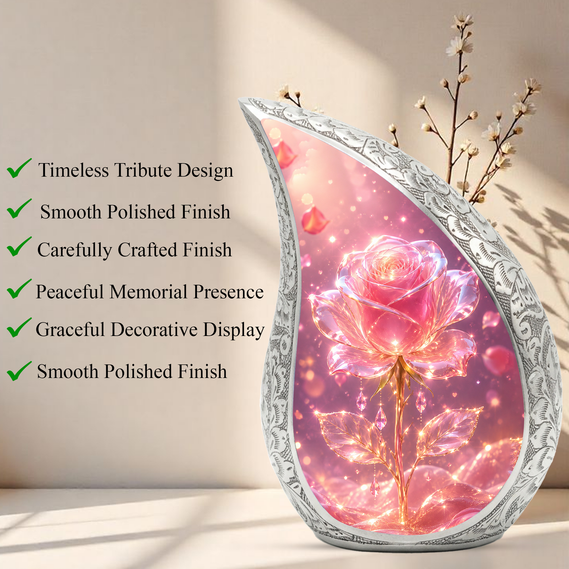 Pink Rose Urn for Mom | Beautiful Urns for Women | Cremation Urn for Mom