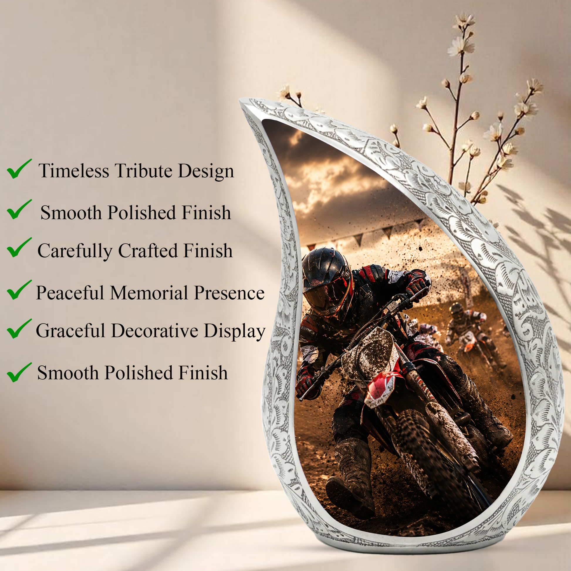 Motorcycle Rider Urn for Dad | Adult Male Cremation Urn for Ashes | Motorcycle Urns for Men