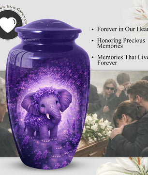 Purple Elephant Urn for Mom, Beautiful Memorial Large Urn for Mother